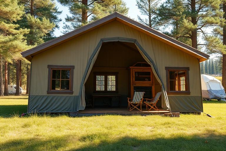 Cabin Tent pitched at a campsite