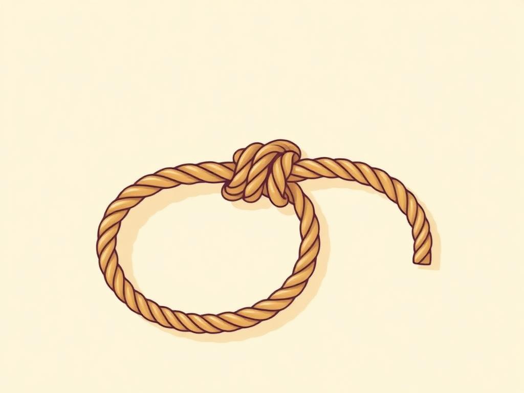 Bowline knot tied in rope forming a fixed loop