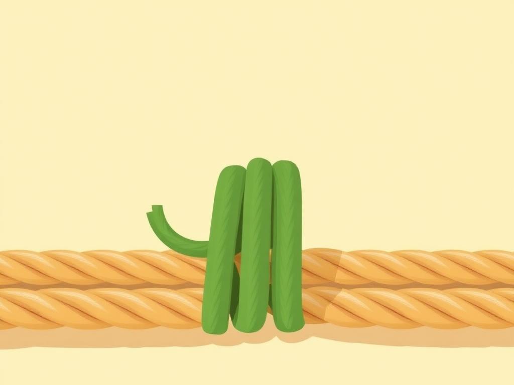 Prusik hitch of thin cord wrapped around a thicker rope