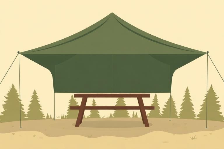 Flying V dining fly tarp sheltering a picnic table